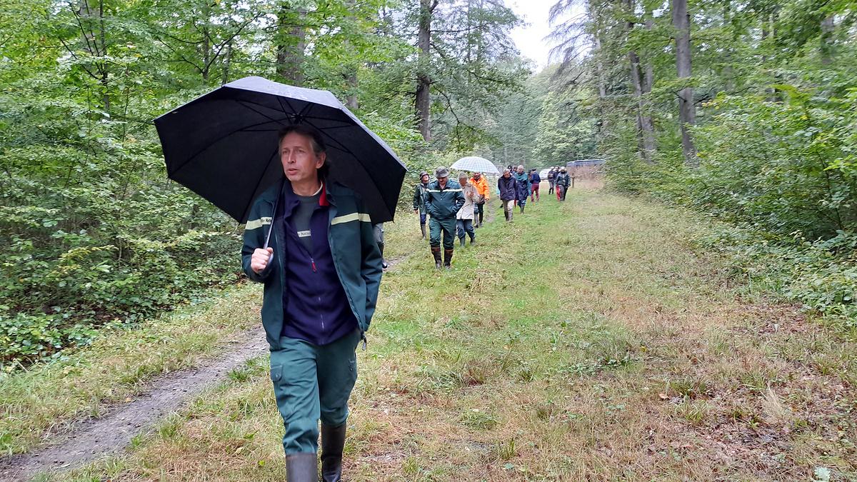 Puis Didier Hacquemand, technicien forestier local, ouvre la marche. Pascal Bardeau et Cécile Enjolras suivent non loin pour représenter les autres métiers de l'Office.