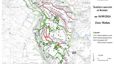 Carte de la zone Mafate - Sentiers ouverts / fermés - ONF