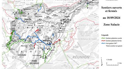 Carte de la zone Salazie - Sentiers ouverts / fermés - ONF