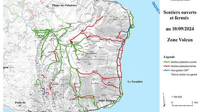 Carte de la zone Volcan - Sentiers ouverts / fermés - ONF