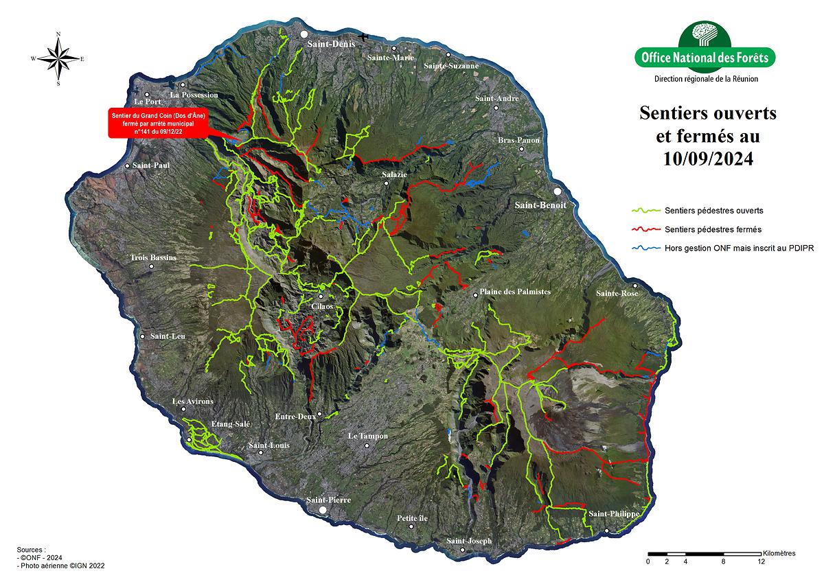 ONF Réunion - Carte sentiers ouverts fermés - 10.09.2024