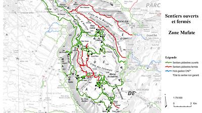 Carte de la zone Mafate - Sentiers ouverts / fermés - ONF