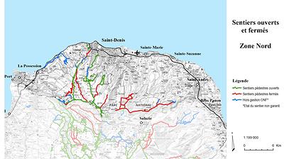 Carte de la zone Nord - Sentiers ouverts / fermés - ONF