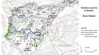 Carte de la zone Salazie - Sentiers ouverts / fermés - ONF