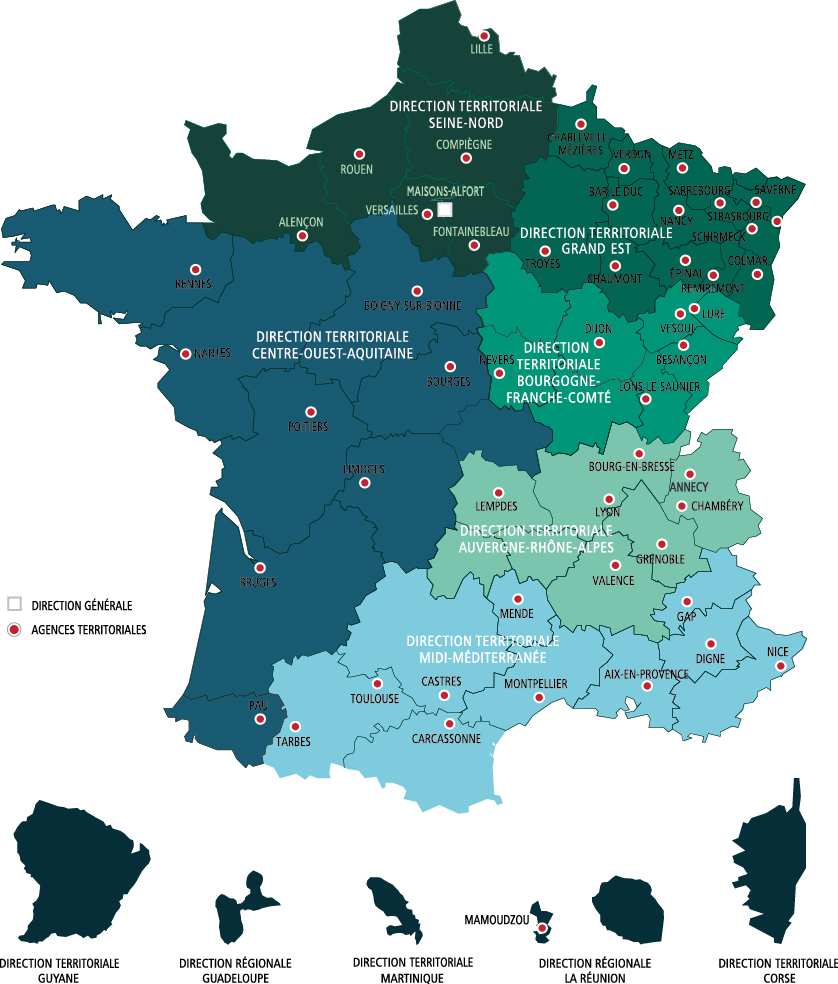 Carte organisation territoriale de l'ONF